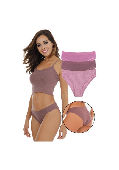 Sensu Kadın Fitilli Soft Renkler 3'lü Slip Külot Set - Kts4053 Pembe Pembe