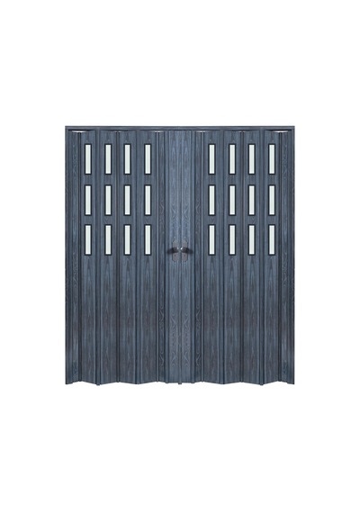 Faran Dekorasyon 170 x 215 Antrasit Renk Camlı Çift Açılım Pvc Akordiyon Kapı - FRNAKMODEL-0-152