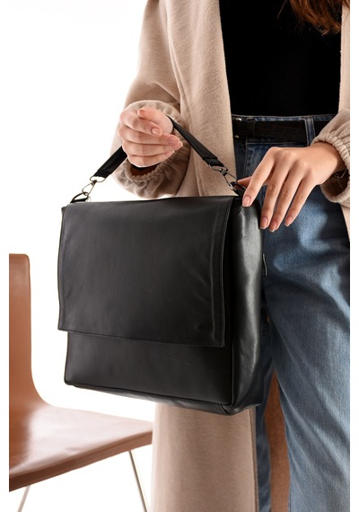 Erzeno Hakiki Deri Unisex Siyah Laptop Çantası Notebook Çantası Macbook Çantası Ve Evrak Çantası Siyah - 771182288 Siyah