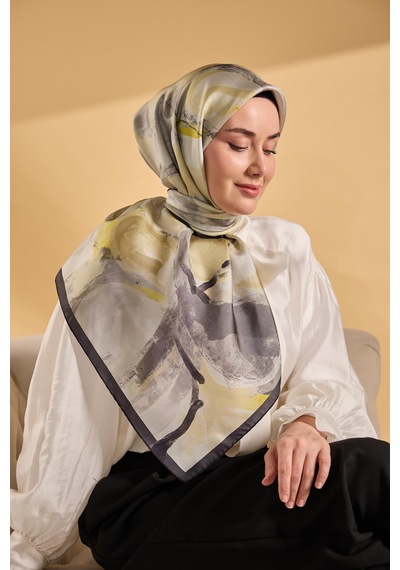 Silk Home Twill İpek Petal Eşarp Antrasit 90x90 Çok Renkli