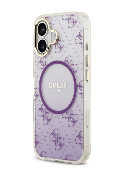 Apple Uyumlu iPhone 17 Kılıf Guess Lisanslı M-safe Özellikli 4g Desenli Simli Silikon Kapak Mor Mor