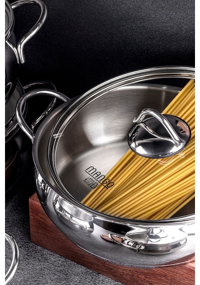Mango Kitchen Dara Steel - 10 Parça Çelik Tencere Seti Paslanmaz Çelik Master Steel 18/10 Çelik Inox