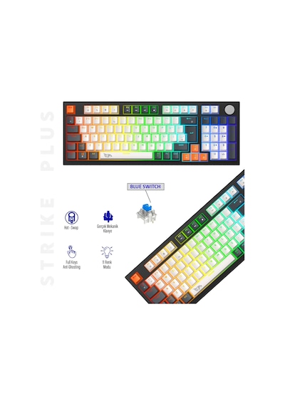 Mavi Switch, Hot Swap, Eva Süngerli - Rgb Kablolu Mekanik Oyuncu Klavyesi, Knob Kontrollü Ses Ve Işık Ayarı, Numpadli Full Size Gaming Keyboard, Türkçe Q Klavye, Gasket Yapı Rgb Gaming Kablolu Klavye Mavi Switch, Hot Swap, Eva Süngerli - Rgb Kablolu Mekanik Oyuncu Klavyesi, Knob Kontrollü Ses Ve Işık Ayarı, Numpadli Full Size Gaming Keyboard, Türkçe Q Klavye, Gasket Yapı Rgb Gaming Kablolu Klavye