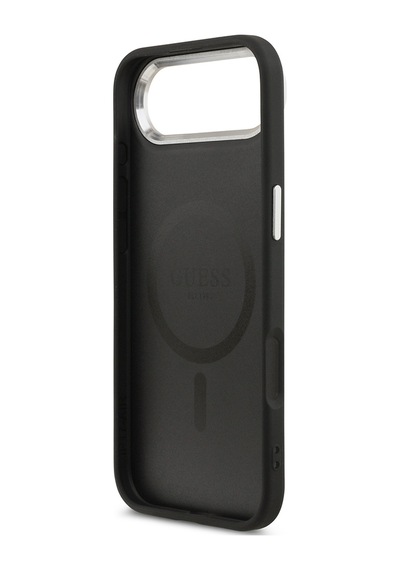 Apple Uyumlu iPhone 17 Air Kılıf Guess Lisanslı M-safeli Pu Deri Metal Kamera Çerçeveli Üçgen Logolu Siyah Siyah