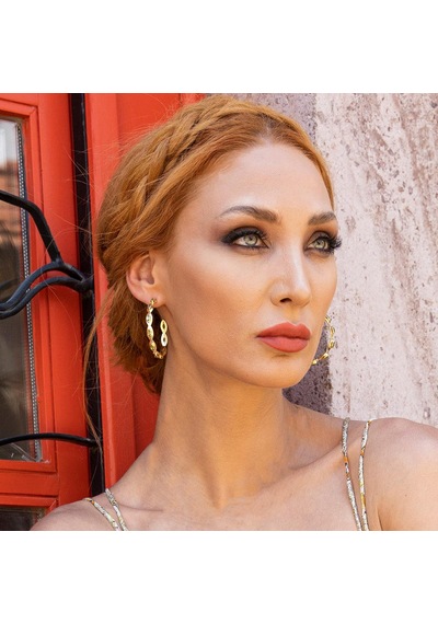 Peridot Taşlı Mekik Modeli Gold Kaplama Gümüş Halka Küpe Gümüş