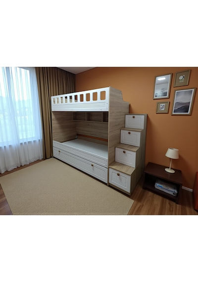 Kıbrıs Komple Mdf Membran Yavrulu Ranza Meşe Beyaz 190 x 90