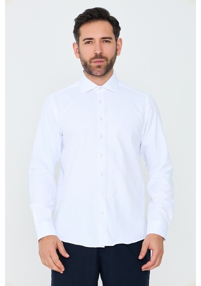 White Stone Beyaz Mikro Desenli Dynamic Fit Uzun Kollu Erkek Gömlek Beyaz-03