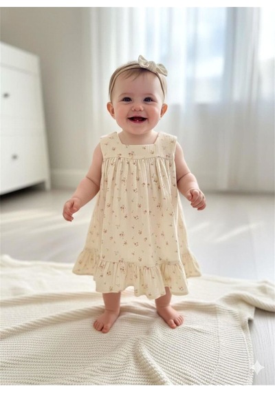Baby Kız Bebek Rose Dream Theme Müslin Elbise Krem 55086 Krem