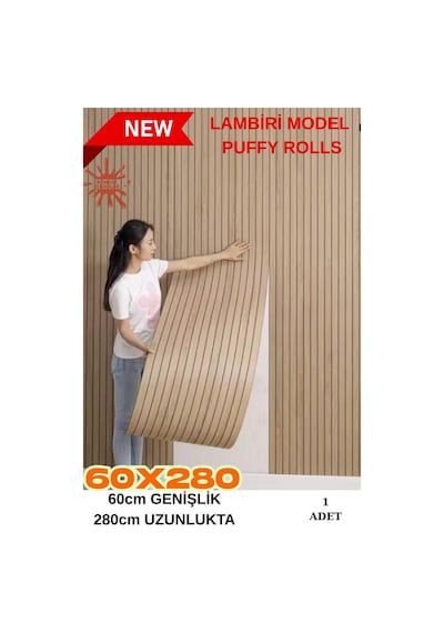 60cm X 280cm 1 Adet Kendinden Yapışkanlı Açık Kahverengi Lambiri Desenli Duvar Paneli Kağıdı Yg005