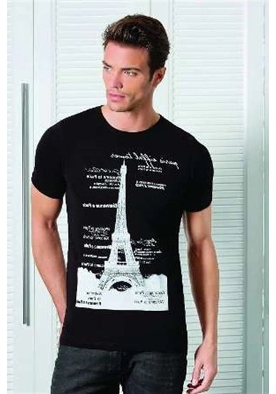 Alfa Aksesuar 03 Berrak Kule Baskılı Erkek T-shirt 1043 Siyah Xl