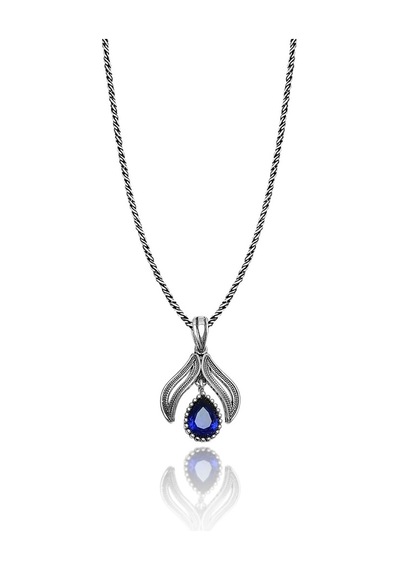 Safir Taşlı 925 Ayar Telkari Gümüş Kolye