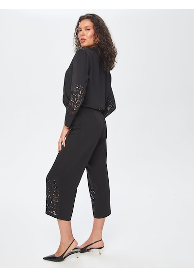 Faik Sönmez Paçası Delik İşli Wide Leg Fit Pantolon 69467 U6946710 Siyah