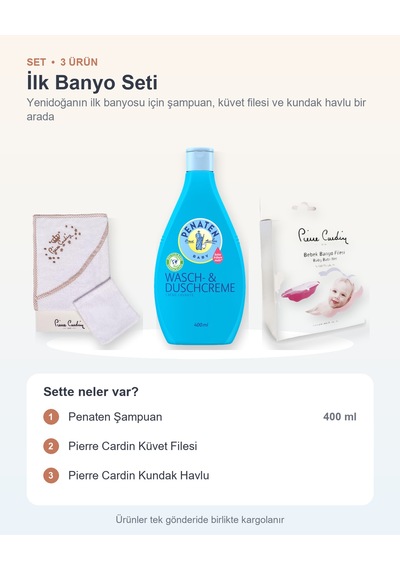 İlk Banyo Seti 3 Parça: Penaten Şampuan + Pierre Cardin Küvet Filesi + Pierre Cardin Kundak Havlu