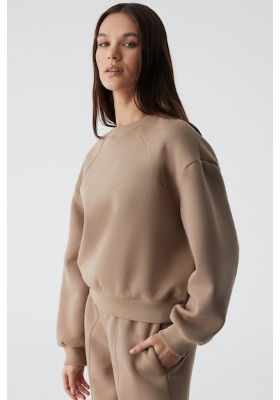 Grımelange Grımelange Morgana Kadın Bisiklet Yaka Uzun Kollu Vizon Sweatshirt Vizon
