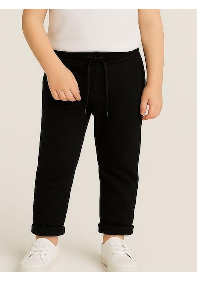Zekids Çocuk Beli Lastikli Jogger Eşofman Alt-16089 Siyah