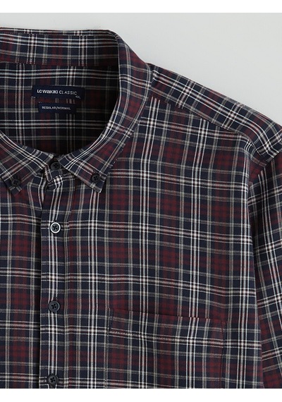 Lcwaıkıkı Classic Bordo Büyük Beden Regular Fit Uzun Kollu Ekose Gabardin Erkek Gömlek
