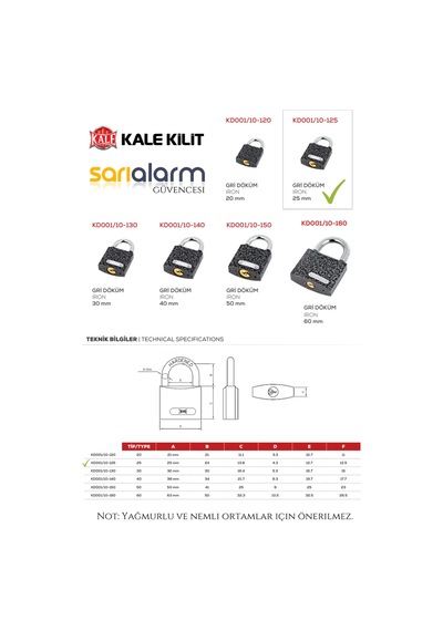 Kale Gri Asma Kilit 25mm Küçük Boy