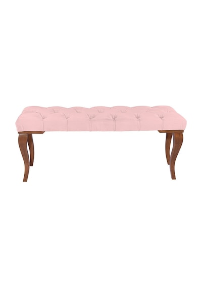 Gazzini Classic Lükens Gürgen Ayak Chester Model Kapitoneli Pembe Puf Bench - Ceviz Ayak