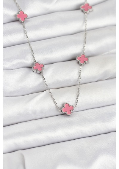 316l Çelik Zincir Gümüş Renk Pembe Baby Boy Yonca Kadın Kolye 5886 - Hs08376656-6487 Renkli Renkli