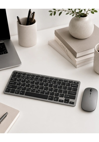Hubrendy  Kablosuz Bluetooth Klavye Mouse Seti Şarjlı Tablet Laptop Uyumlu