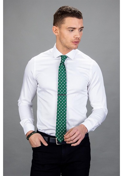 Tudors Slim Fit Dar Kesim Pamuk Saten, Erkek Gömlek-13370 Beyaz
