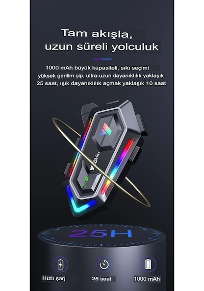 2 Intercom Bağlantılı Rgb Işıklı Bluetooth Motosiklet Kask Kulaklık Bt5.3 Stereo Su Geçirmez
