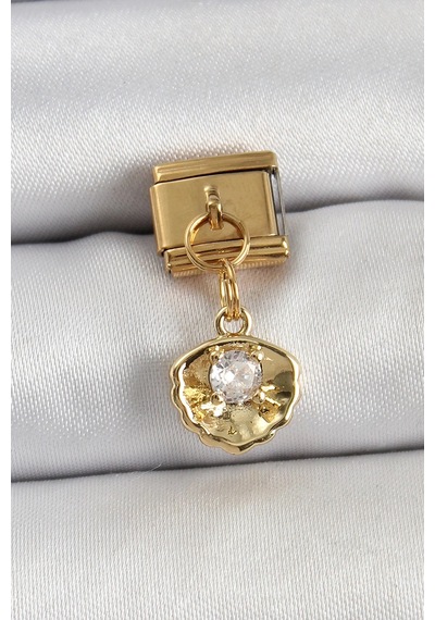 Mey İthalat 316l Çelik Sallantılı Zirkon Taşlı İstiridye Model Gold Renk Nomination Charm Diğer