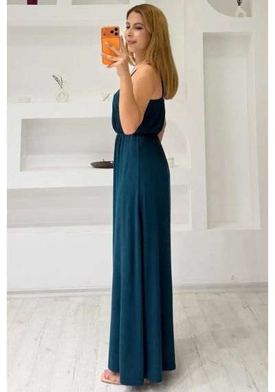 Fiolin Extra Soft Touch Cupralı İp Askılı Elbise Petrol Yeşili