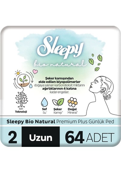 Sleepy Bio Natural Premium Plus Günlük Ped Uzun 64 Adet Ped