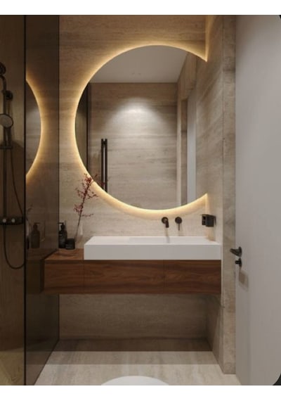70x89 Cm Yuvarlak Led Banyo Aynası Dokunmatik, Dim Edilebilir, 3000k Günışığı Sarı