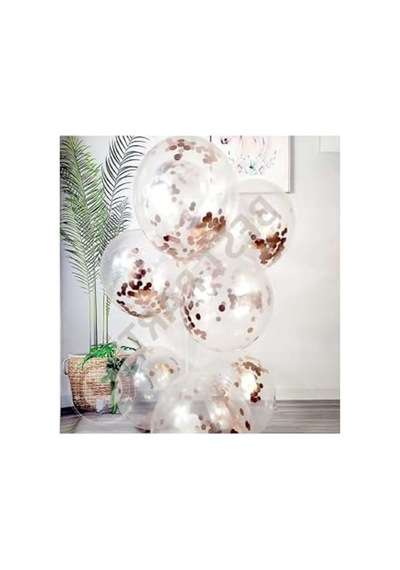 10'lu Şeffaf Lateks Balon Seti, Rose Gold Renkli Konfetili Süsleme Aksesuarı 2 Yaş Mavi