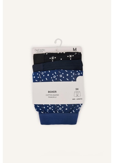 Defacto Regular Fit Geometrik Desenli 3lü Boxer I3046ax26aunv135 Lacivert-nv135