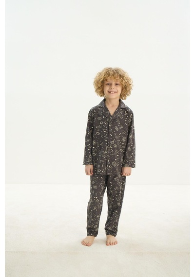 Sevim Erkek Çocuk Uzun Kol Önden Düğmeli Füme Pijama Takım C5t1n7o8 001