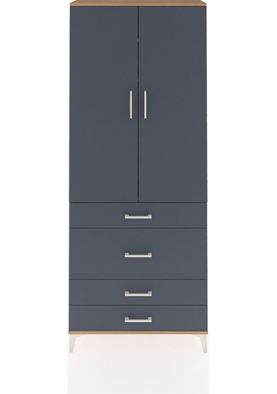 Arges Dolap 2 Raflı 4 Çekmeceli Tek Askılı 88x30x221 Çam-antrasit Atlas Çam