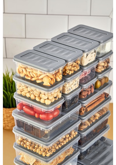 Multi Box 27 Parça 5 Farklı Boy Saklama Kabı Seti - Dondurucu & Mikrodalga Uyumlu Gri