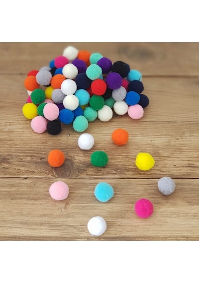 100 Adet. Ponpon. 10 Mm Renkli Ponpon. Peluş Ponpon. Minik Ponpon