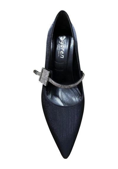 Yaren Moda Kadın Kadeh Topuk Taşlı Saten Stiletto Siyah - 870539054 Siyah