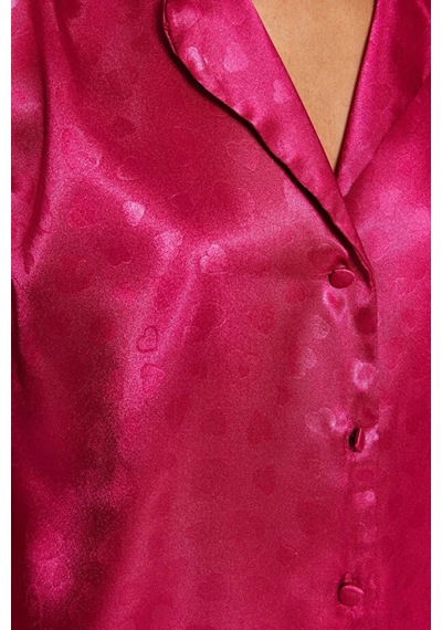 Rosé Heart Saten Şortlu Pijama Takımı Pembe