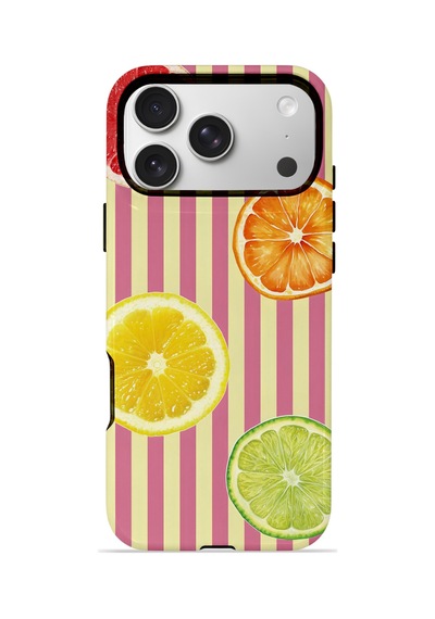 Apple iPhone Uyumlu 17 Pro Max Vorian Çift Katmanlı Magsafe Kılıf Citrus Fiesta Stripe