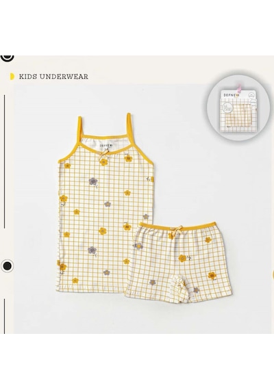 Defne Baby Kız Çocuk Çiçek Desenli Pamuk Atlet Boxer İç Çamaşır Takımı Beyaz