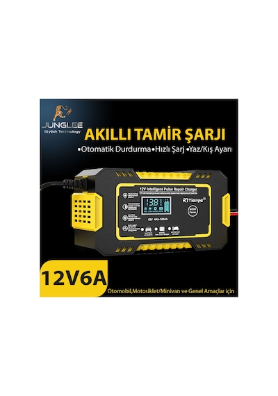 12v 6a Tam Otomatik Akü Şarj Aleti Dijital Lcd Ekran Araba Motosiklet Akülü Araç Şarj Cihazı 4-100ah