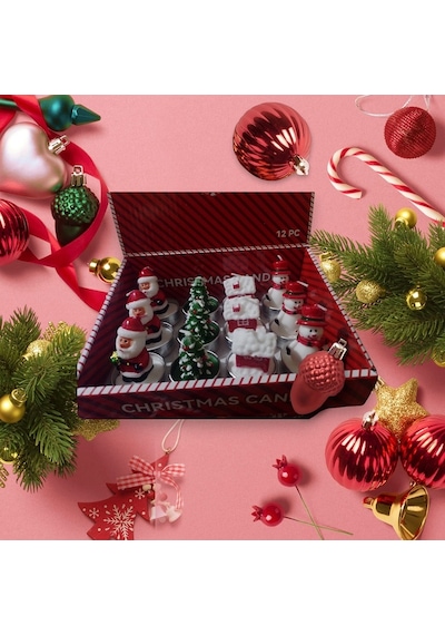 Vıp Deluxe 12 Adet Noel Tealight Mum Noel Baba Kardan Adam Çam Ağacı Noel Evi Gerçek Yılbaşı Mumu