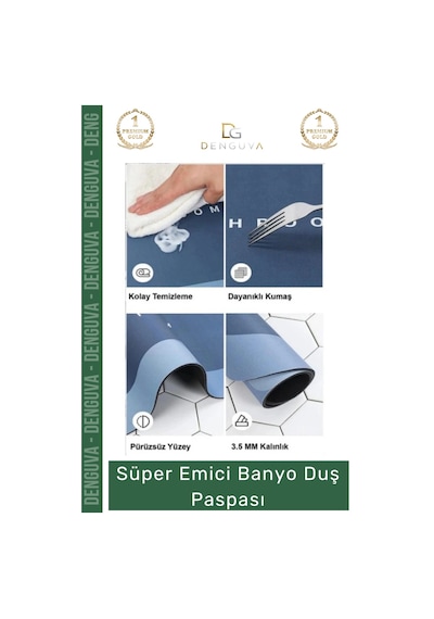 Banyopaspası Dayanıklı Nappa Deri Kaymaz Kauçuk Tabanlı Hızlı Kuruyan Gri Mavi Emici Banyo Duş Pasp Çok Renkli