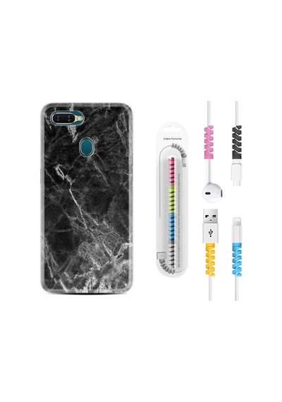 Oppo Ax7 Kılıf Kablo Koruyuculu Kara Mermer 1375