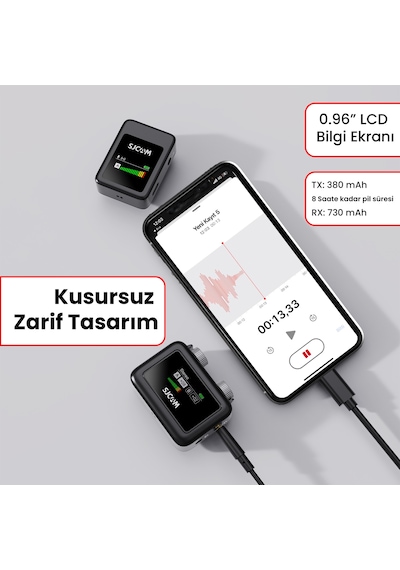 Sjcam M1 WiFi Tek Vericili Gürültü Engelleme 100 Metre Menzil LCD Ekran Minimal Tasarım Kablosuz Yaka Mikrofonu Siyah
