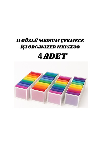 4 Adet 11 Gözlü Medium Çekmece İçi Organizer 11x15x38 Polyester 40 X 30 Beyaz Tr Diğer