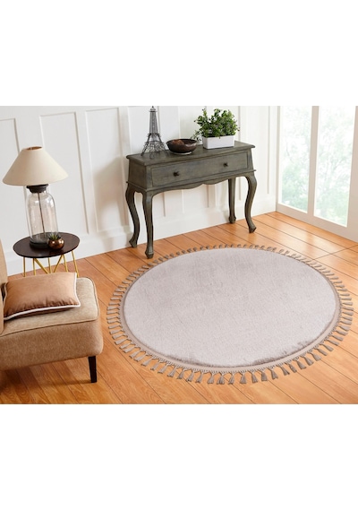 Vl Yuvarlak Comfort Ponpon Saçaklı Peluş Post Halı Kahverengi Halı Yuvarlak Kahve P.saçak
