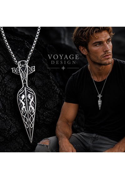 Paslanmaz Çelik Viking Mitolojisi Gungnir Kolye Odin'in Mızrağı Viking Kolye Antrasit