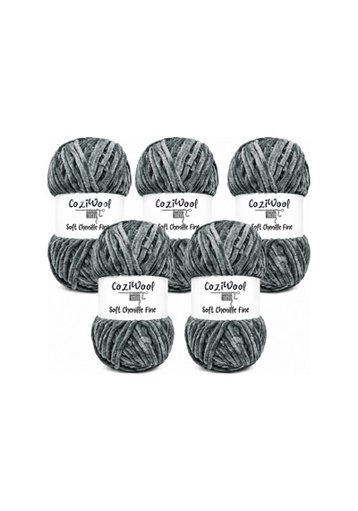 Kadife İp Soft Chenille Fine 5'li Paket 5x100 Gr 160 Mt El Örgü İpi Koyu Gri - 925144855