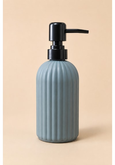 Vovy Çizgili Cam Sabunluk 500 Ml Siyah Pompalı Modern Sıvı Sabun Ve Deterjan Dispenseri - 18,5 Cm X 7 Cm Füme
